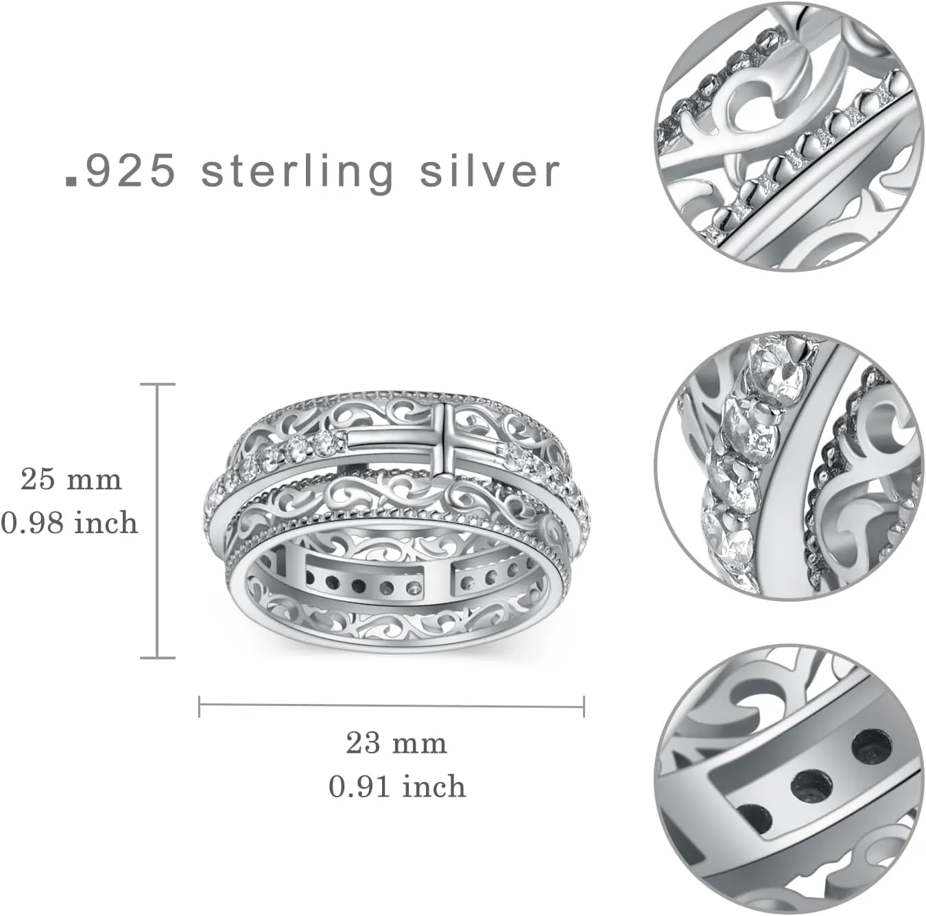 Cross Spinner Ring for Women 925 Sterling Silver Cross Anxiety Ring for Men Faith Cross Gifts