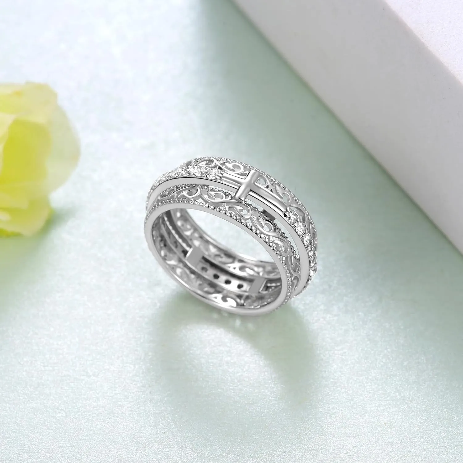 Cross Spinner Ring for Women 925 Sterling Silver Cross Anxiety Ring for Men Faith Cross Gifts
