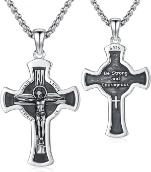 Crucifix Necklace Sterling Silver Crucifix Cross Necklace Cross Jesus Pendant Orthodox Cross Necklaces Amulet Jewelry Gifts for Men