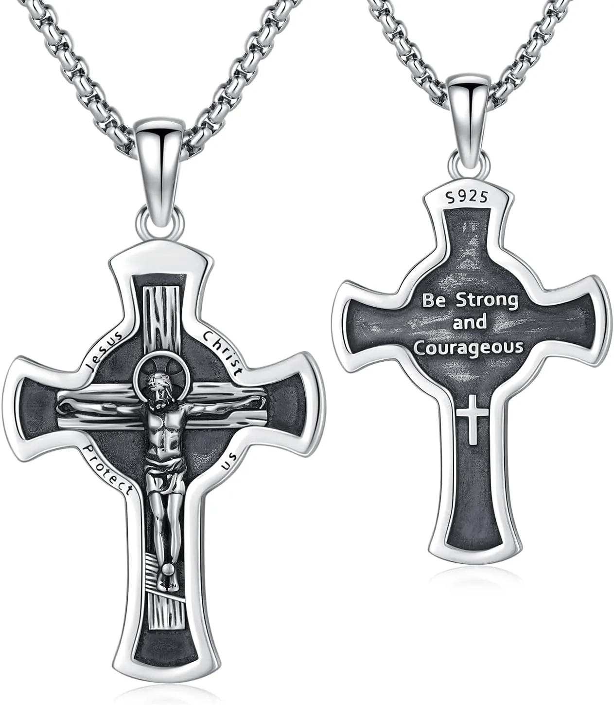 Crucifix Necklace Sterling Silver Crucifix Cross Necklace Cross Jesus Pendant Orthodox Cross Necklaces Amulet Jewelry Gifts for Men