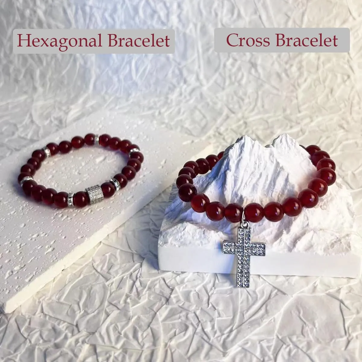 Crystal Bracelet - Healing Carnelian Bracelet - Cross Bracelet for Men - 8mm Natural Stone Beads Chakra Bracelets Couple Bracelets Friendship Bracelet (Carnelian, Cross)