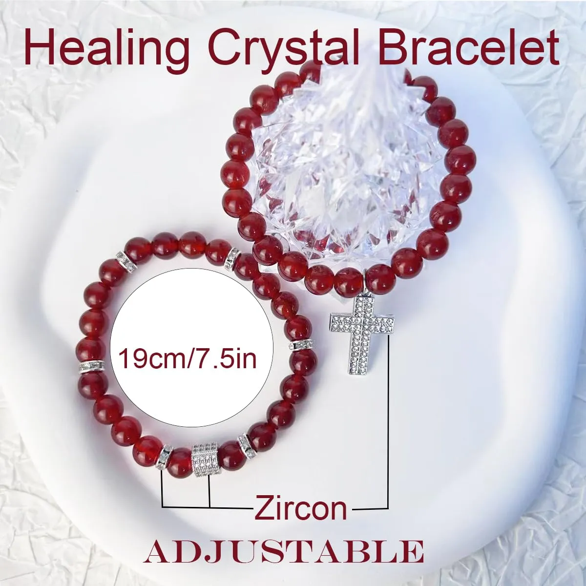 Crystal Bracelet - Healing Carnelian Bracelet - Cross Bracelet for Men - 8mm Natural Stone Beads Chakra Bracelets Couple Bracelets Friendship Bracelet (Carnelian, Cross)