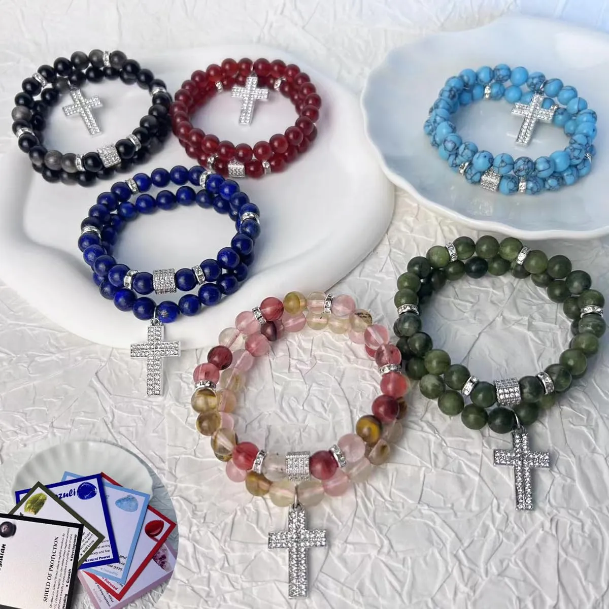 Crystal Bracelet - Healing Carnelian Bracelet - Cross Bracelet for Men - 8mm Natural Stone Beads Chakra Bracelets Couple Bracelets Friendship Bracelet (Carnelian, Cross)