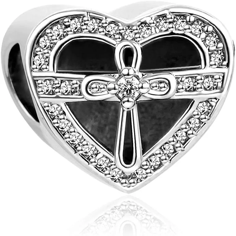 Cubic Zirconia Cross Bible Verses Heart Charm fits Pandora Charms Moments Bracelets Religion
