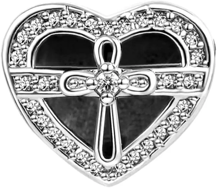 Cubic Zirconia Cross Bible Verses Heart Charm fits Pandora Charms Moments Bracelets Religion