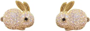 Cubic Zirconia Rabbit Stud Earrings for Women Rhinestone Cute Animal Pet Bunny Cartilage Earrings Small Studs Piercing Post Dainty Jewelry Gifts