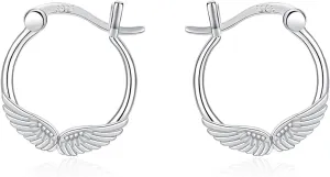 Cuoka Angel Wings,Feather Cross Earrings 925 Sterling Silver Unisex Hanging Dangle Drop Earrings,Small Hoop Earrings Jewelry for Women Men