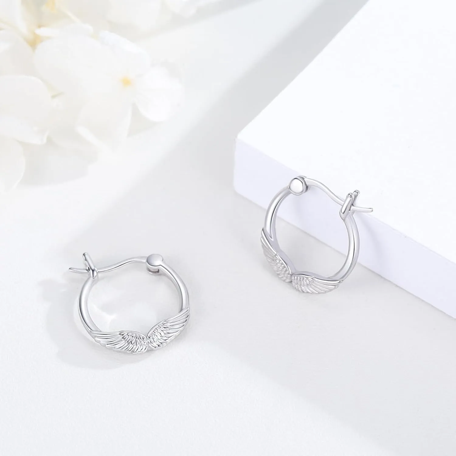 Cuoka Angel Wings,Feather Cross Earrings 925 Sterling Silver Unisex Hanging Dangle Drop Earrings,Small Hoop Earrings Jewelry for Women Men