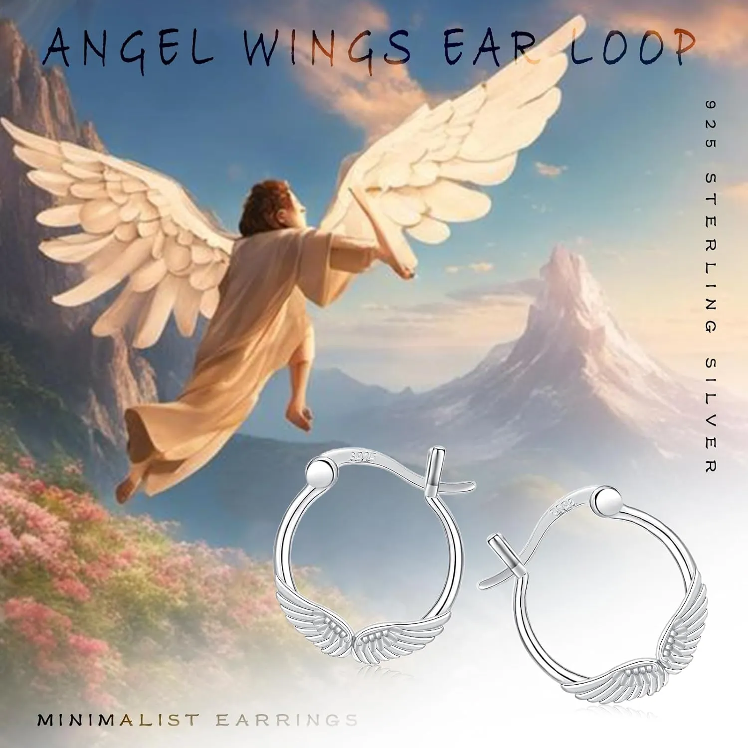 Cuoka Angel Wings,Feather Cross Earrings 925 Sterling Silver Unisex Hanging Dangle Drop Earrings,Small Hoop Earrings Jewelry for Women Men