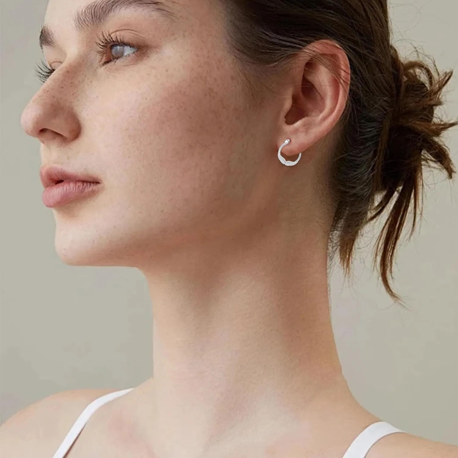 Cuoka Angel Wings,Feather Cross Earrings 925 Sterling Silver Unisex Hanging Dangle Drop Earrings,Small Hoop Earrings Jewelry for Women Men