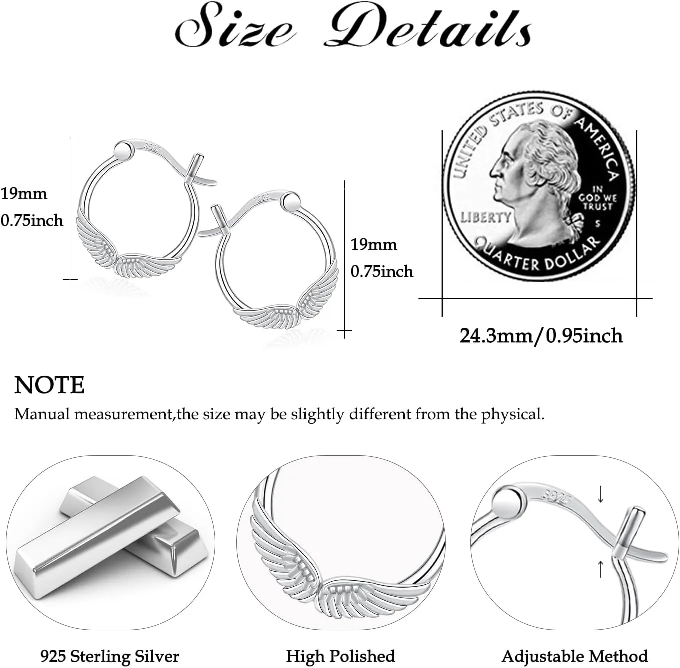 Cuoka Angel Wings,Feather Cross Earrings 925 Sterling Silver Unisex Hanging Dangle Drop Earrings,Small Hoop Earrings Jewelry for Women Men
