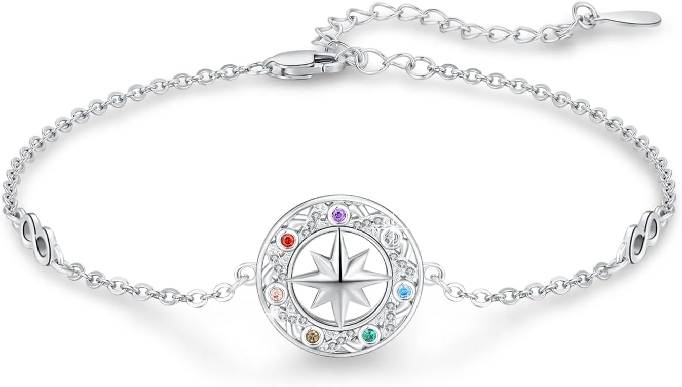 CUOKA MIRACLE Chakra Bracelet Sterling Silver Compass Bracelet Adjustable 7 Chakra Bracelet for Women Healing Reiki Protection Jewelry Yoga Energy Balance Gifts for