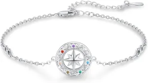 CUOKA MIRACLE Chakra Bracelet Sterling Silver Compass Bracelet Adjustable 7 Chakra Bracelet for Women Healing Reiki Protection Jewelry Yoga Energy Balance Gifts for