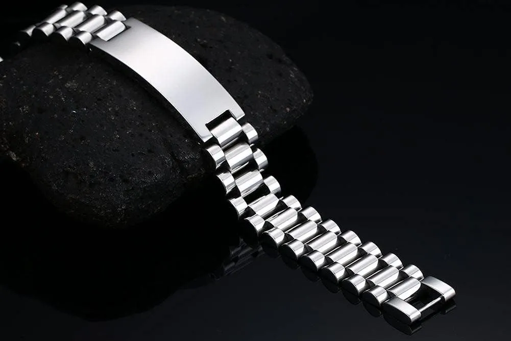 Custom Mens Bracelet Personalized Watch Band Engraved Name Bracelets for Men Customized ID Cuff Wristband Gift for Dad Husband
