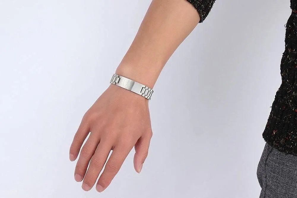 Custom Mens Bracelet Personalized Watch Band Engraved Name Bracelets for Men Customized ID Cuff Wristband Gift for Dad Husband