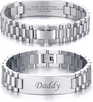 Custom Mens Bracelet Personalized Watch Band Engraved Name Bracelets for Men Customized ID Cuff Wristband Gift for Dad Husband