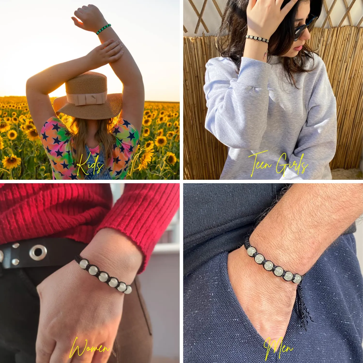 Cute Bracelets for Teen Girls | Glow in the Dark Bracelets for Women Men and Kids | Handmade Aesthetic Black String Trendy Jewelry | Dainty Charm Beaded Bangle Bracelet | Festivals, Parties