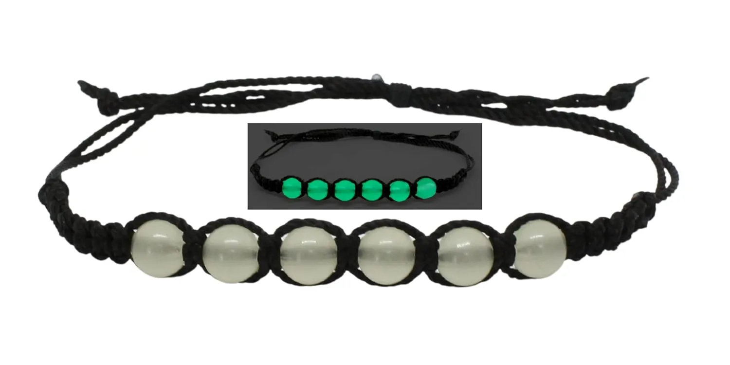 Cute Bracelets for Teen Girls | Glow in the Dark Bracelets for Women Men and Kids | Handmade Aesthetic Black String Trendy Jewelry | Dainty Charm Beaded Bangle Bracelet | Festivals, Parties