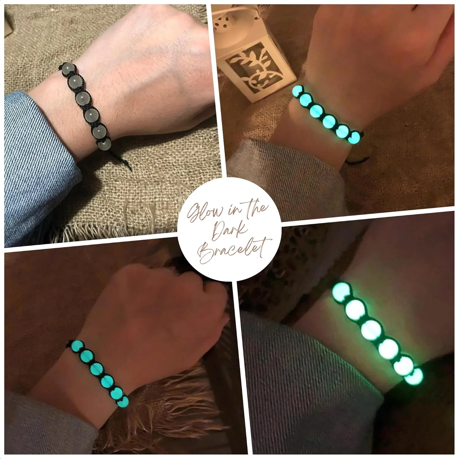 Cute Bracelets for Teen Girls | Glow in the Dark Bracelets for Women Men and Kids | Handmade Aesthetic Black String Trendy Jewelry | Dainty Charm Beaded Bangle Bracelet | Festivals, Parties