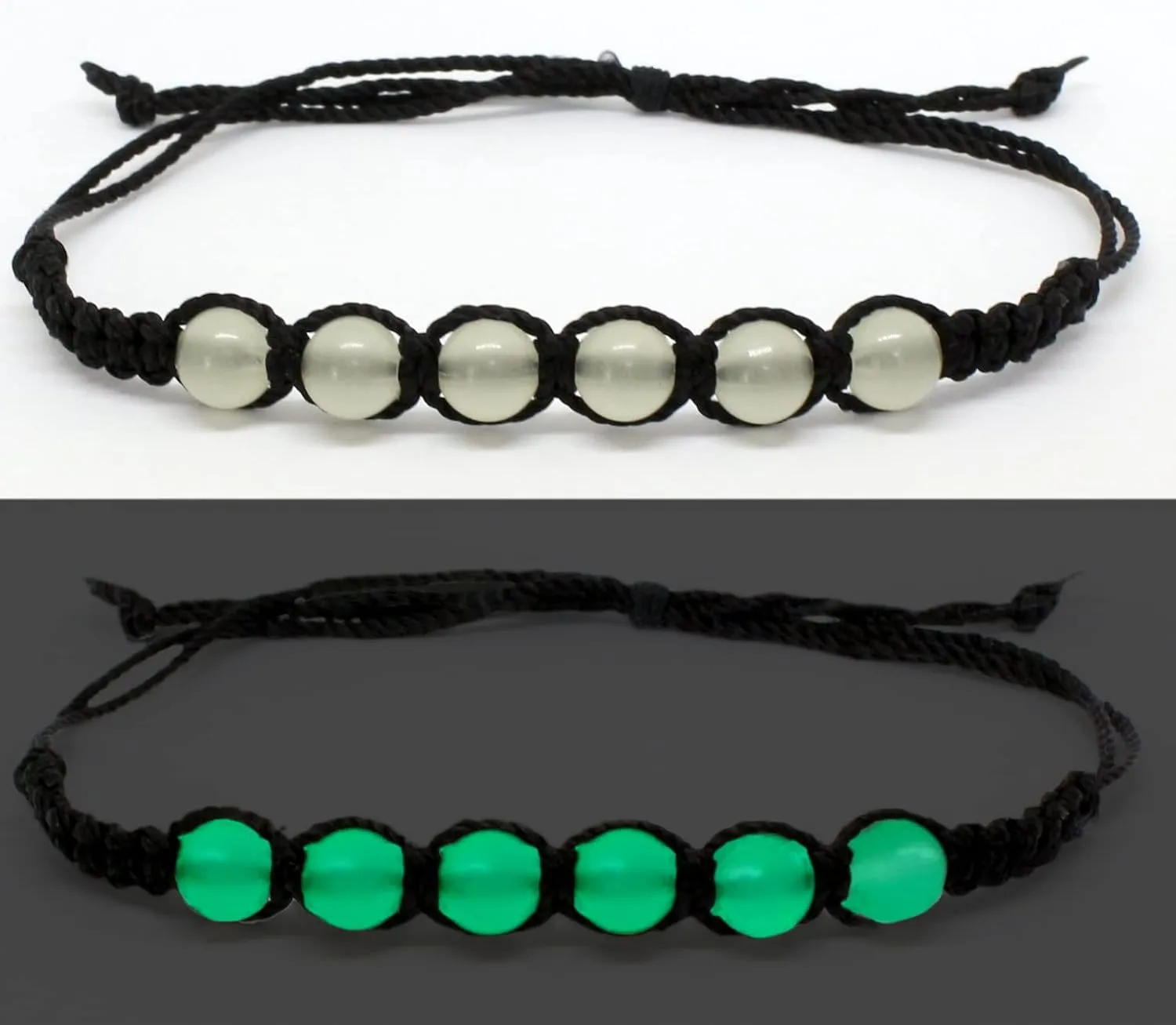 Cute Bracelets for Teen Girls | Glow in the Dark Bracelets for Women Men and Kids | Handmade Aesthetic Black String Trendy Jewelry | Dainty Charm Beaded Bangle Bracelet | Festivals, Parties
