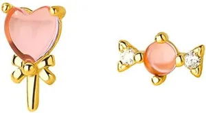 Cute Lollipop Candy Bow Knot Tiny Stud Earrings for Women Cartilage 925 Sterling Silver Crystal CZ Pink Cat Eye Stone Love Heart Asymmetric Tragus Small Studs Earring Dainty Birthday Halloween Jewelry Gifts Hypoallergenic
