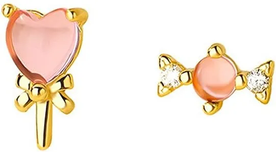 Cute Lollipop Candy Bow Knot Tiny Stud Earrings for Women Cartilage 925 Sterling Silver Crystal CZ Pink Cat Eye Stone Love Heart Asymmetric Tragus Small Studs Earring Dainty Birthday Halloween Jewelry Gifts Hypoallergenic