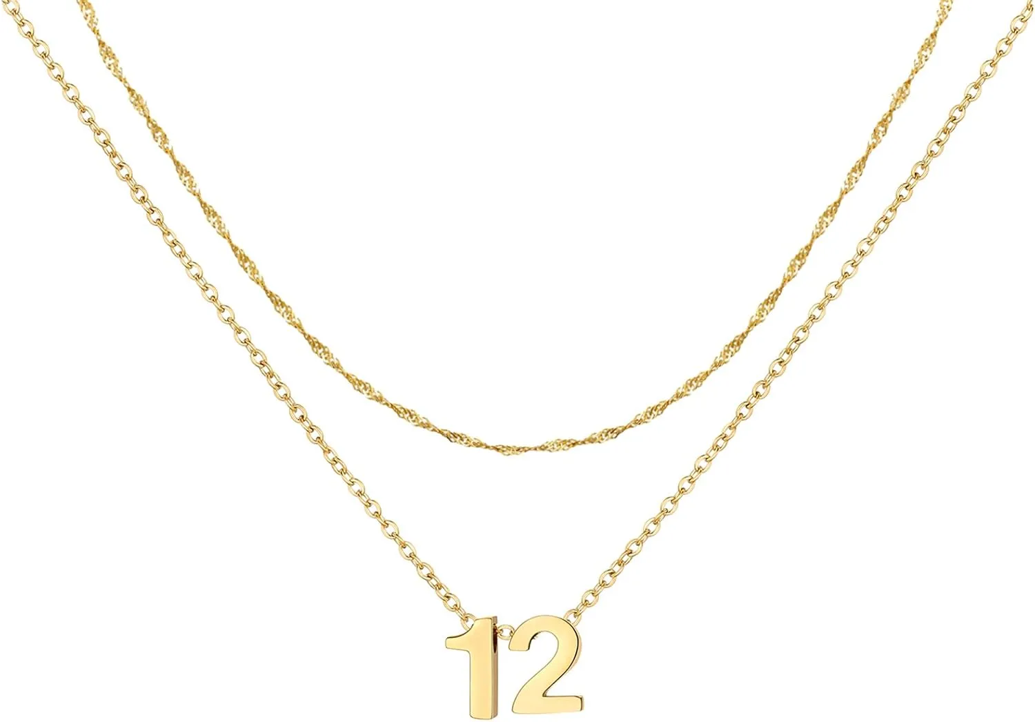 Cute Number Pendant Necklace for Women, 14K Gold Plated Dainty Layered Stainless Steel Chain Y Necklaces Sports Jewelry Birthday Gifts