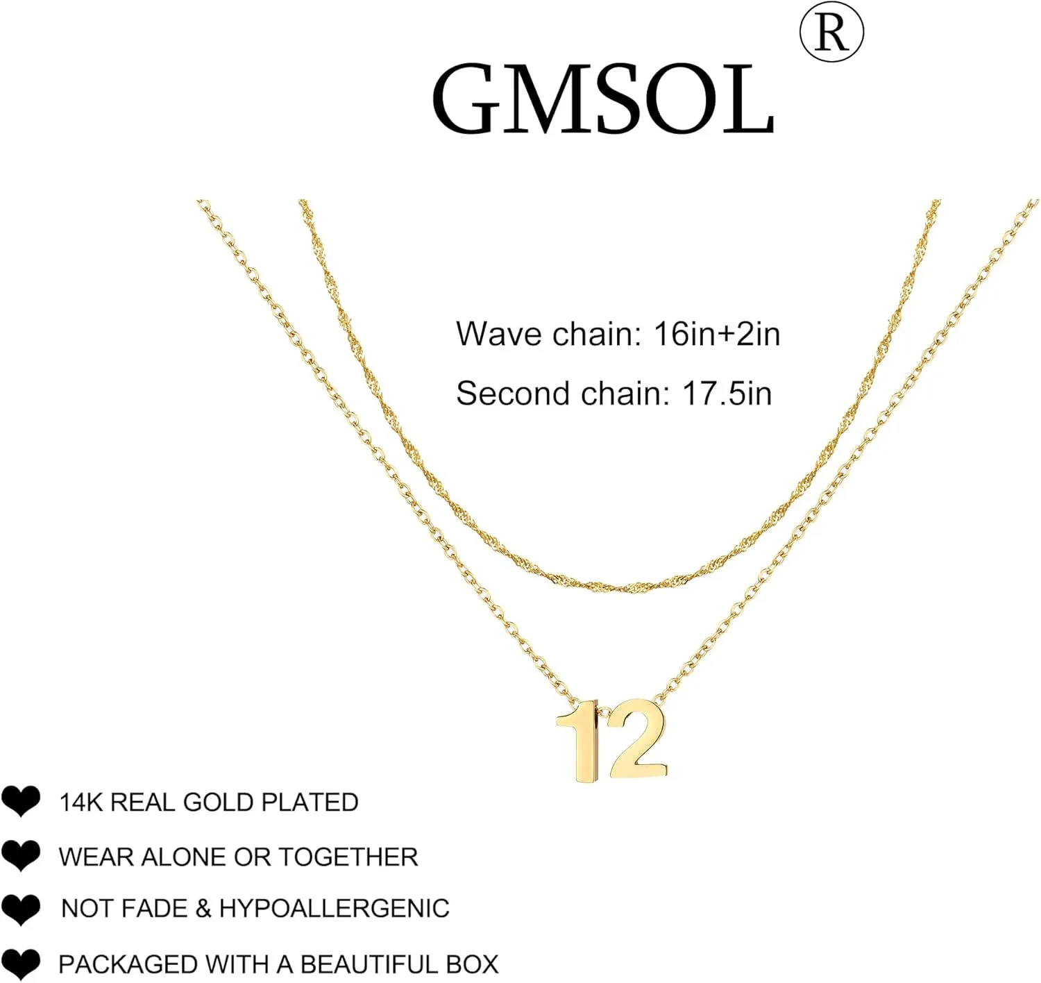 Cute Number Pendant Necklace for Women, 14K Gold Plated Dainty Layered Stainless Steel Chain Y Necklaces Sports Jewelry Birthday Gifts