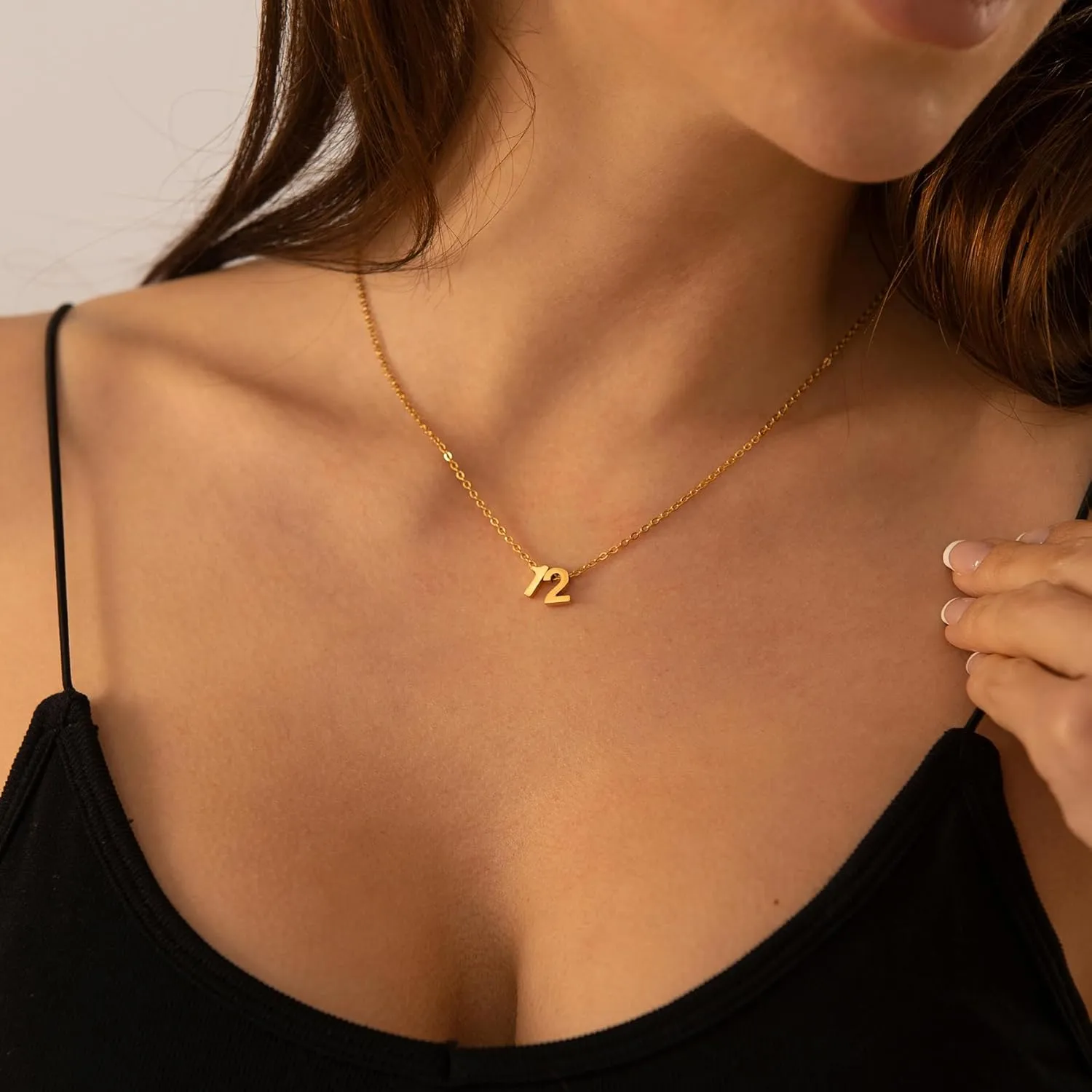 Cute Number Pendant Necklace for Women, 14K Gold Plated Dainty Layered Stainless Steel Chain Y Necklaces Sports Jewelry Birthday Gifts