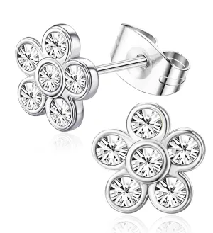 Cute Stud Earrings for Women Hypoallergenic    Post Earrings Heart Flower Butterfly Pink Cubic Zirconia Earrings Studs for Sensitive Ears White Flower