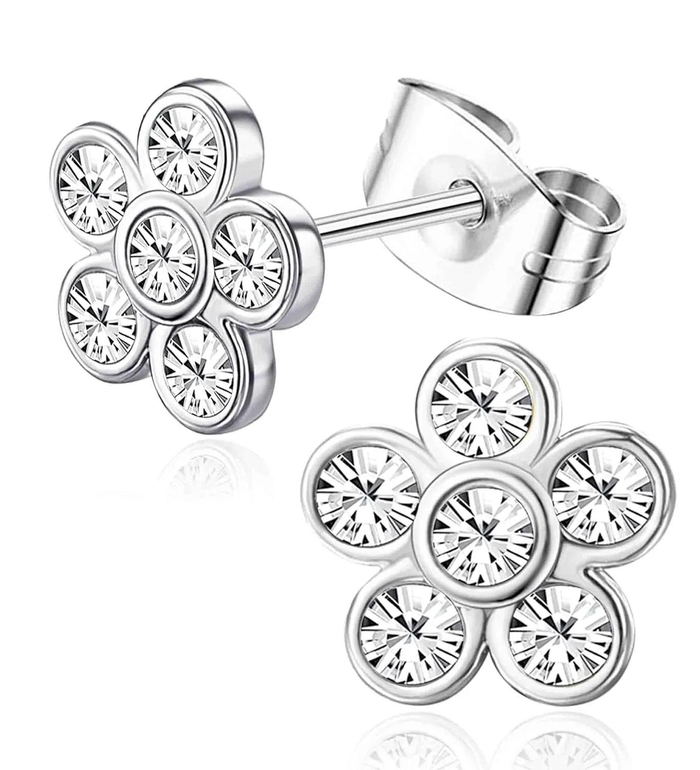 Cute Stud Earrings for Women Hypoallergenic    Post Earrings Heart Flower Butterfly Pink Cubic Zirconia Earrings Studs for Sensitive Ears White Flower