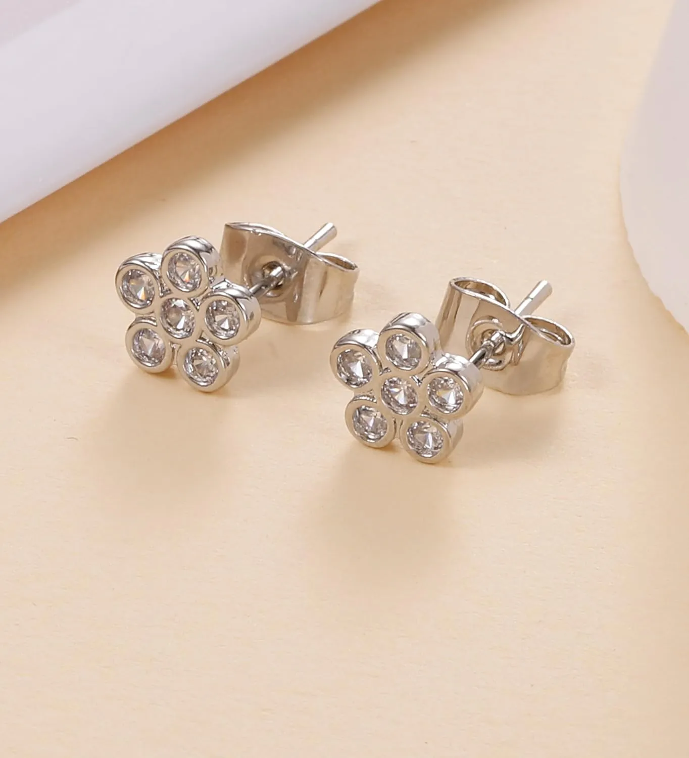 Cute Stud Earrings for Women Hypoallergenic    Post Earrings Heart Flower Butterfly Pink Cubic Zirconia Earrings Studs for Sensitive Ears White Flower