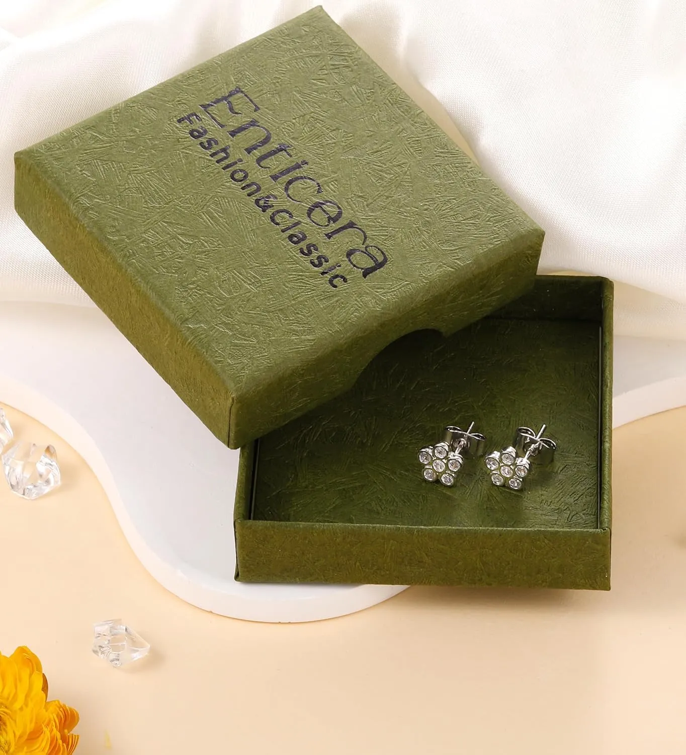 Cute Stud Earrings for Women Hypoallergenic    Post Earrings Heart Flower Butterfly Pink Cubic Zirconia Earrings Studs for Sensitive Ears White Flower