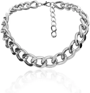 Daimay Women's Alloy Choker Necklace Heavy Cuban Chunky Chain Punk Gothic Hip Hop Metal Necklaces - Silver -Small Size