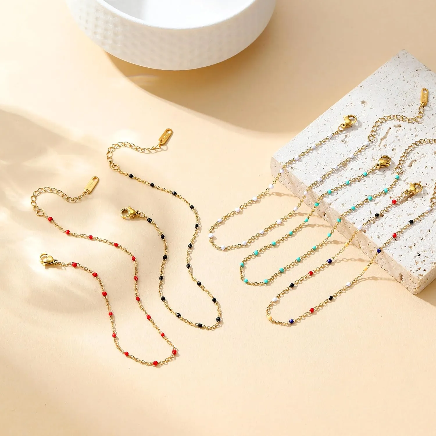 Dainty Ankle Bracelets for Women 18K Gold Plated Beaded Anklet Chain Simple Tiny Beads Anklet Waterproof Minimalist Summer Beach Foot Jewelry Gifts