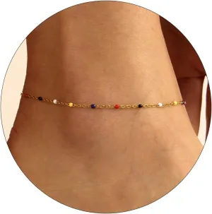 Dainty Ankle Bracelets for Women 18K Gold Plated Beaded Anklet Chain Simple Tiny Beads Anklet Waterproof Minimalist Summer Beach Foot Jewelry Gifts