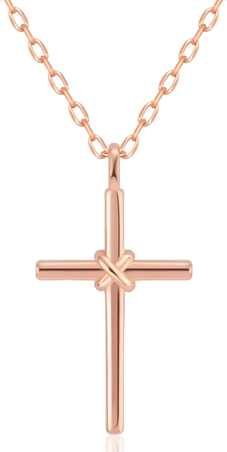 Dainty Cross Necklace for Women & Men, 925 Sterling Silver Cross Necklaces, 18K Gold Rose Gold Silver Cross Necklace Pendant (Gold)