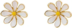 Dainty Daisy Flower Gold Plated Stud Earrings for Women Cute Sun Flower Sterling Silver Post Huggie Studs Hypoallergenic Nickel Free Fashion Jewelry Gift Her