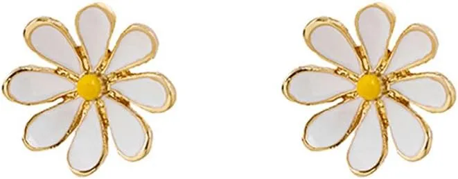 Dainty Daisy Flower Gold Plated Stud Earrings for Women Cute Sun Flower Sterling Silver Post Huggie Studs Hypoallergenic Nickel Free Fashion Jewelry Gift Her