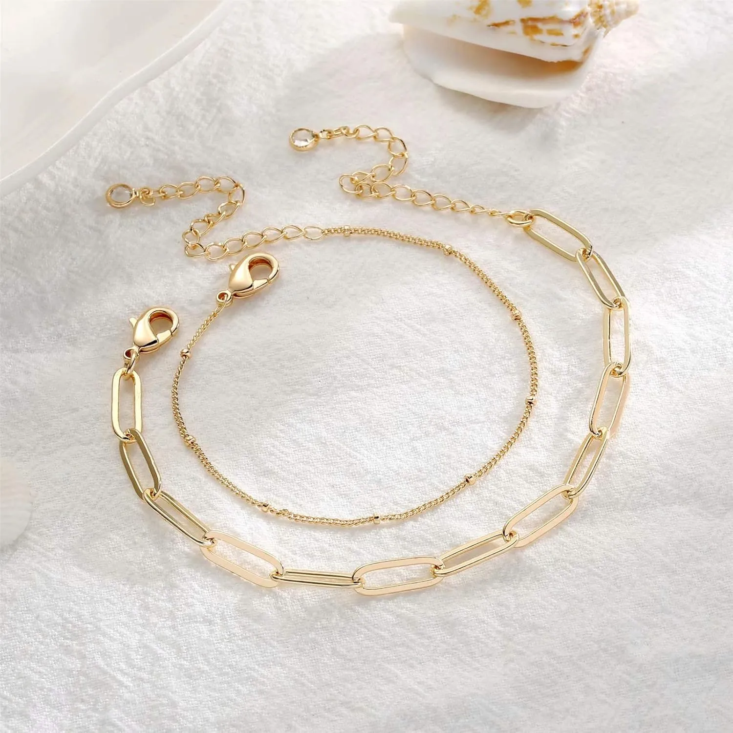 Dainty Gold Bracelets for Women, 14K Gold Plated Adjustable Layered Bracelet Cute Evil Eye Oval Chain Pearl Bar Turtle Gold Bracelets for Women Jewelry