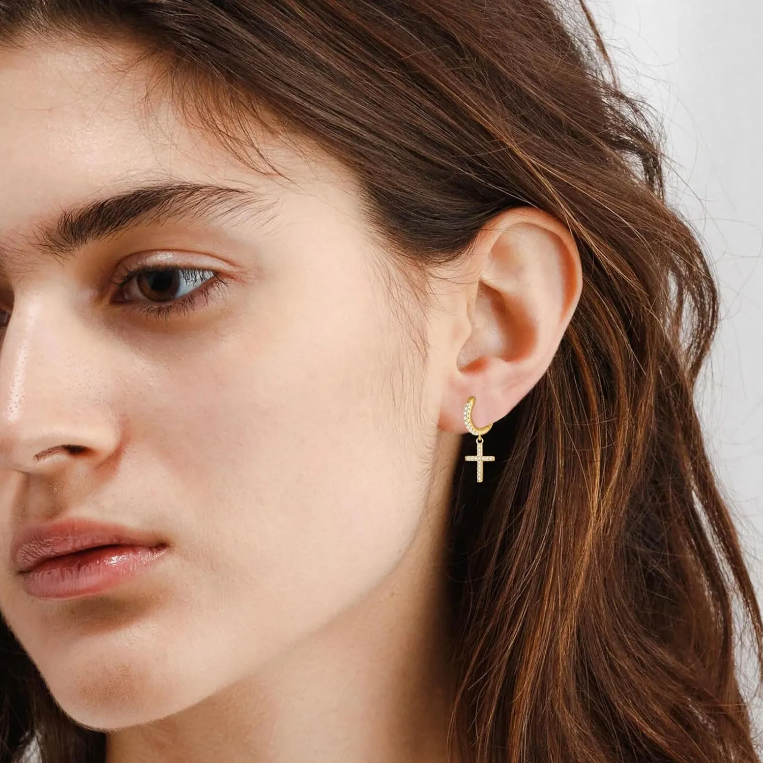Dainty Huggie Hoop Dangle Earrings for Women, Small Hypoallergenic Hoop Earring with Charm Cross Star Moon Earrings, Sterling Silver CZ Huggie Drop Earrings for Teen Girls