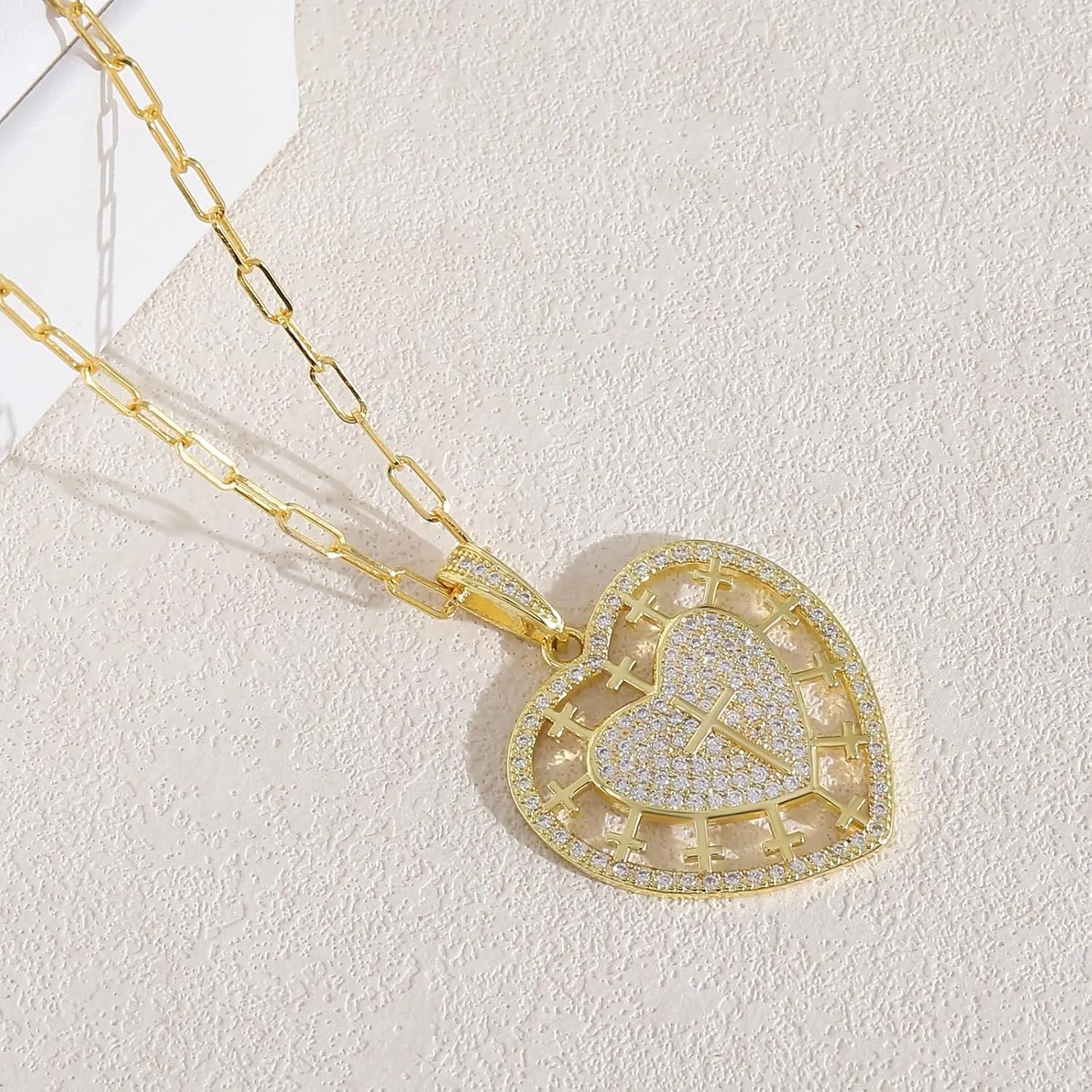 Dainty Layered Choker Necklace Gold Plated Sun Chunky Heart Necklaces Stackable Paperclip Chain Layering Jewelry For Women
