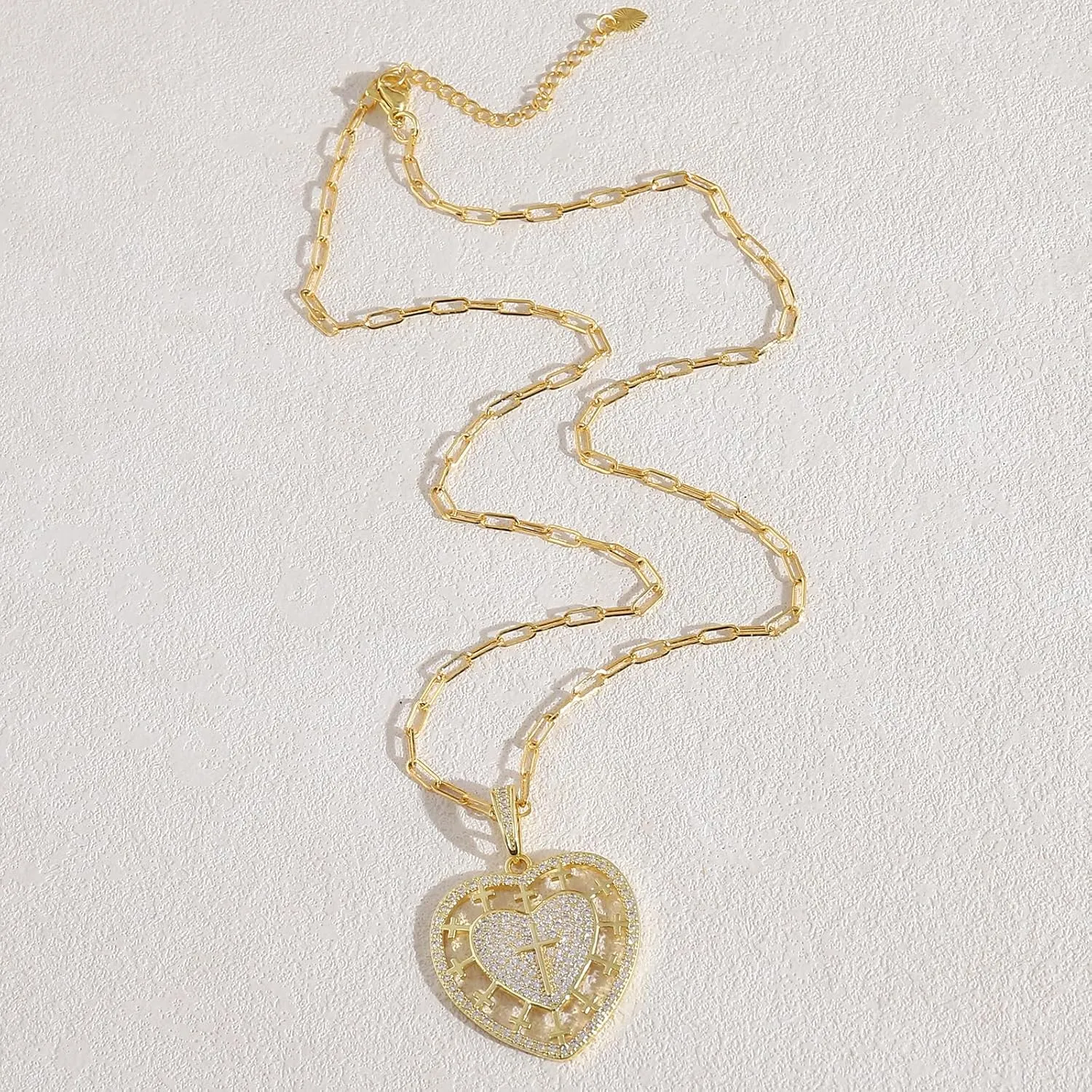 Dainty Layered Choker Necklace Gold Plated Sun Chunky Heart Necklaces Stackable Paperclip Chain Layering Jewelry For Women