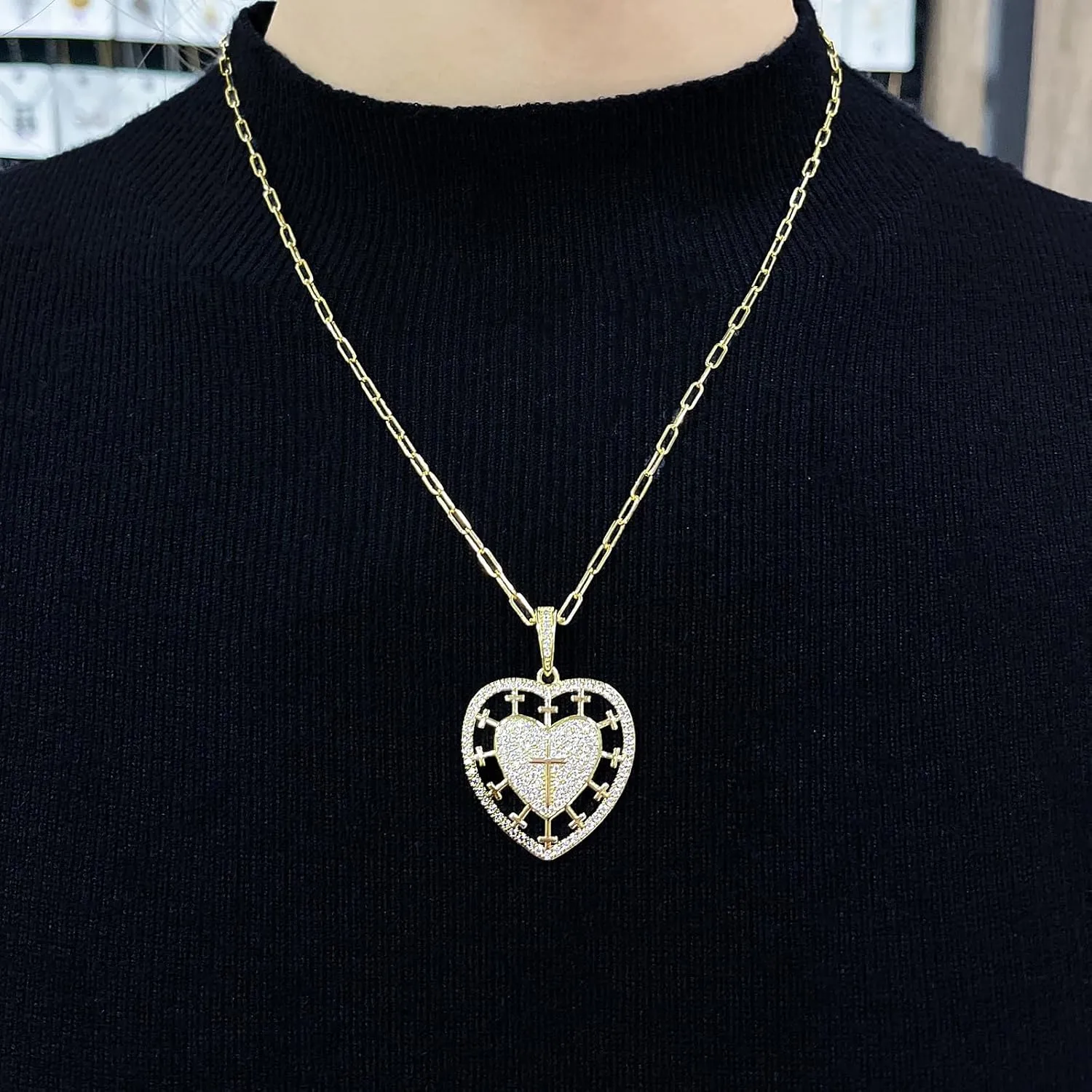 Dainty Layered Choker Necklace Gold Plated Sun Chunky Heart Necklaces Stackable Paperclip Chain Layering Jewelry For Women