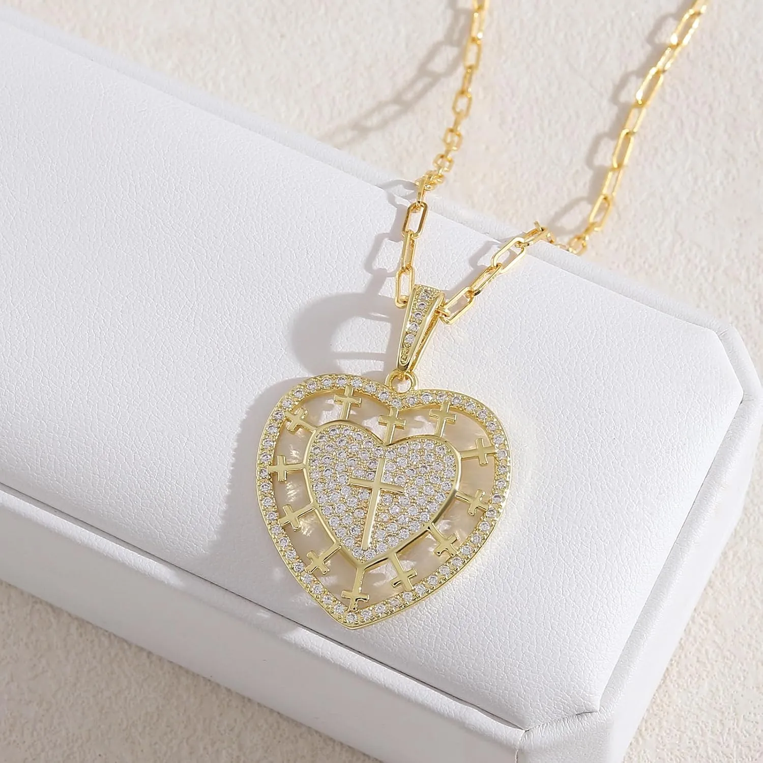 Dainty Layered Choker Necklace Gold Plated Sun Chunky Heart Necklaces Stackable Paperclip Chain Layering Jewelry For Women