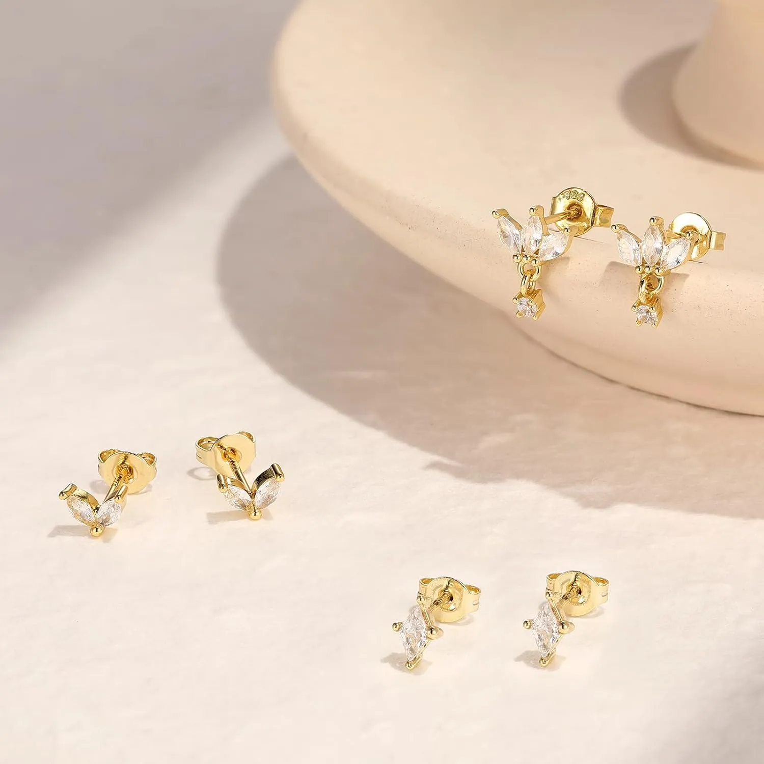 Dainty Stud Earrings for Women Cubic Zirconia Earrings Studs 14k Gold Plated Stud Earrings Set Hypoallergenic Stud Earrings Pack
