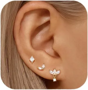 Dainty Stud Earrings for Women Cubic Zirconia Earrings Studs 14k Gold Plated Stud Earrings Set Hypoallergenic Stud Earrings Pack