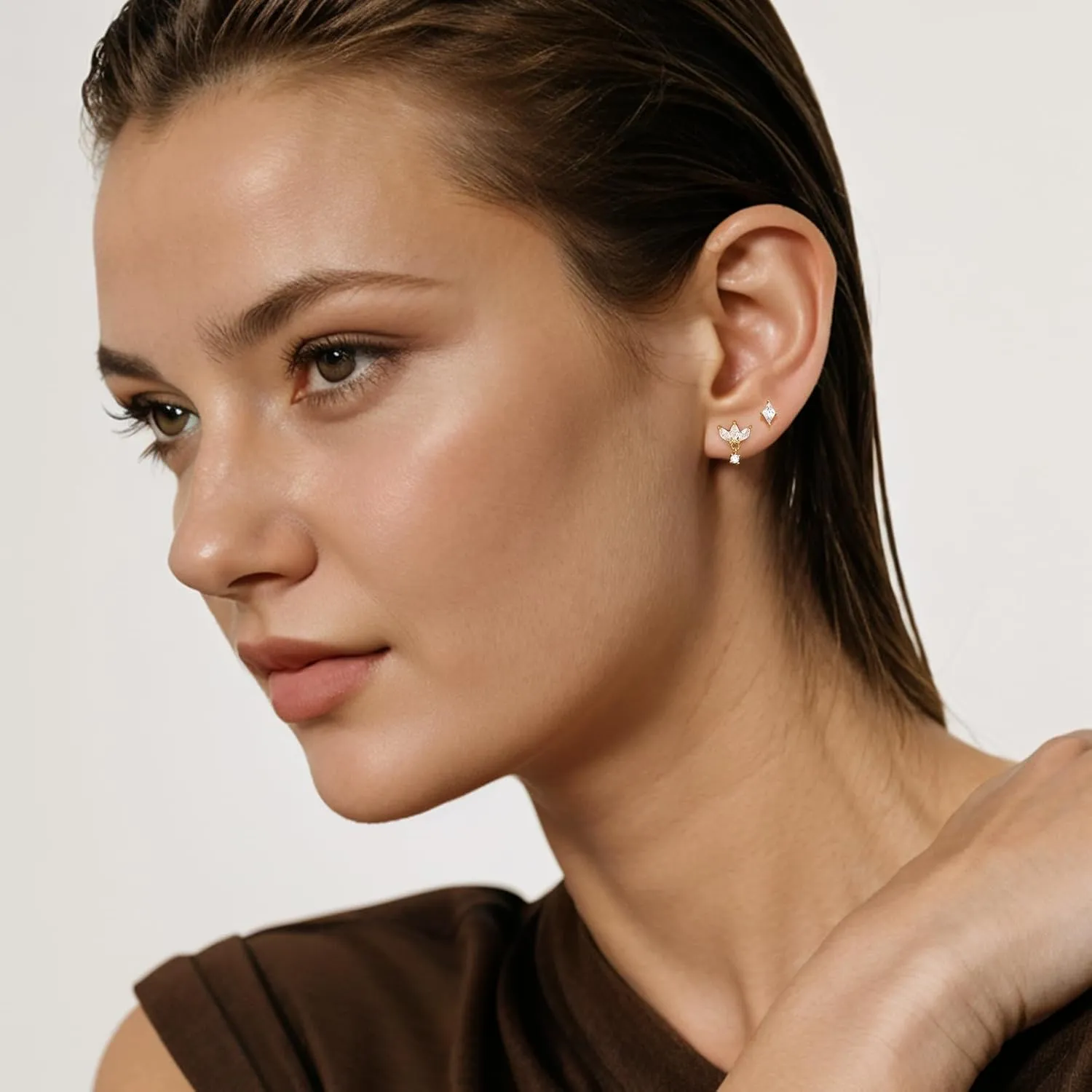 Dainty Stud Earrings for Women Cubic Zirconia Earrings Studs 14k Gold Plated Stud Earrings Set Hypoallergenic Stud Earrings Pack