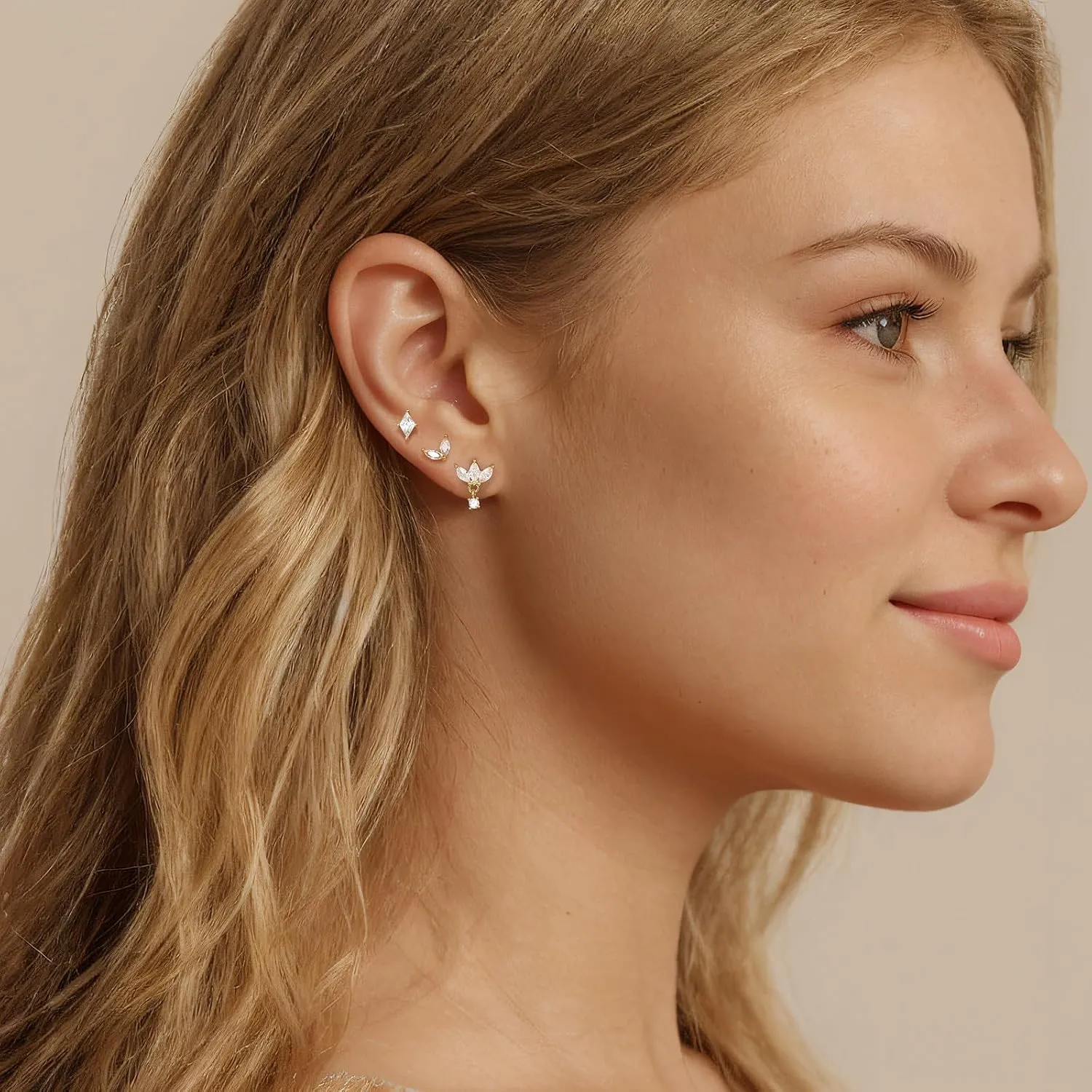 Dainty Stud Earrings for Women Cubic Zirconia Earrings Studs 14k Gold Plated Stud Earrings Set Hypoallergenic Stud Earrings Pack