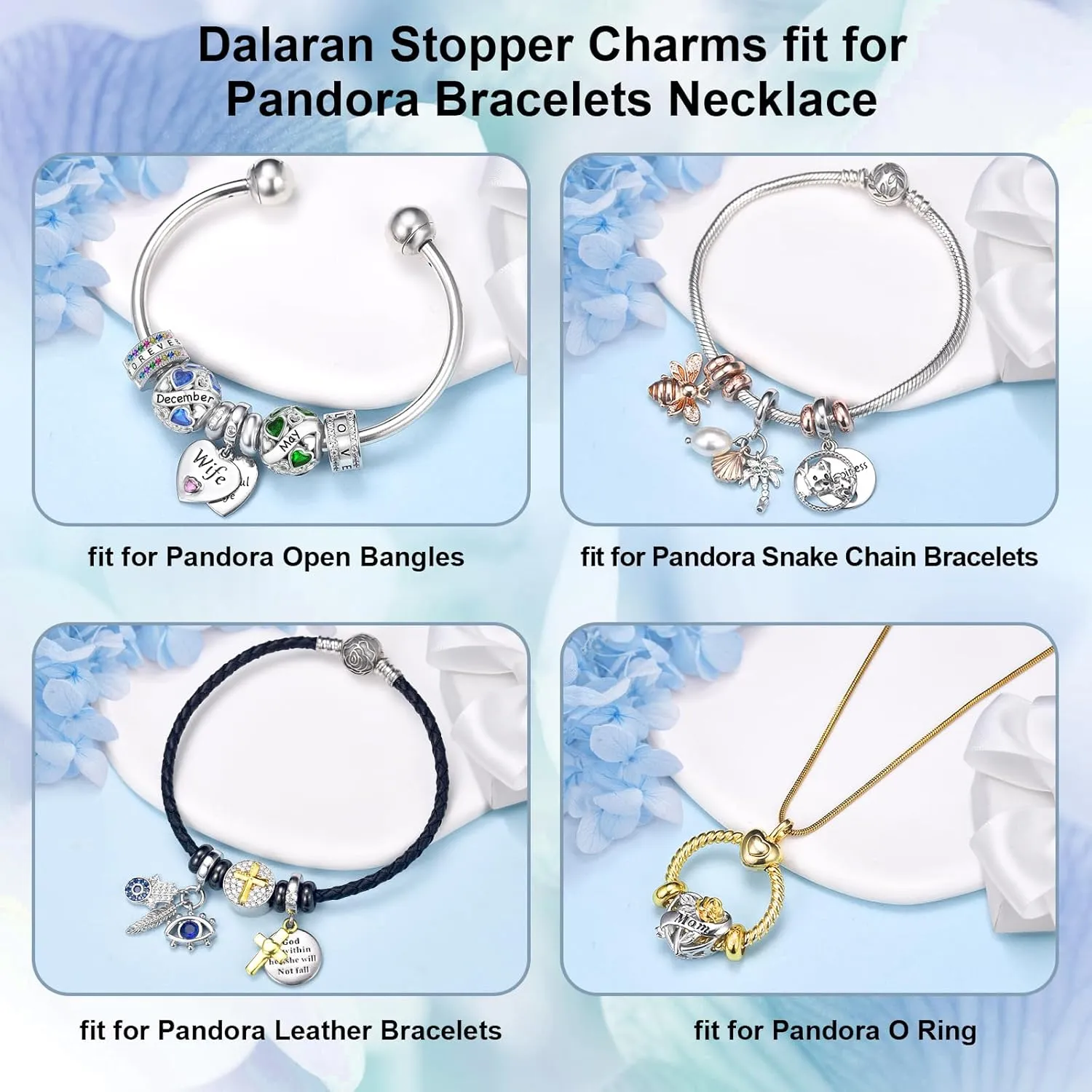 DALARAN Stopper Beads for Bracelets 925 Sterling Silver Clip Spacer Charm Bracelet Stoppers
